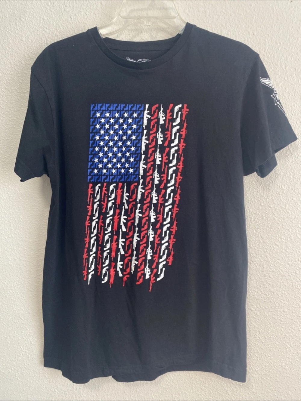 We The People Tee Mens Med Graphic Shirt Black Fire Arm US Flag Short Sleeve Top